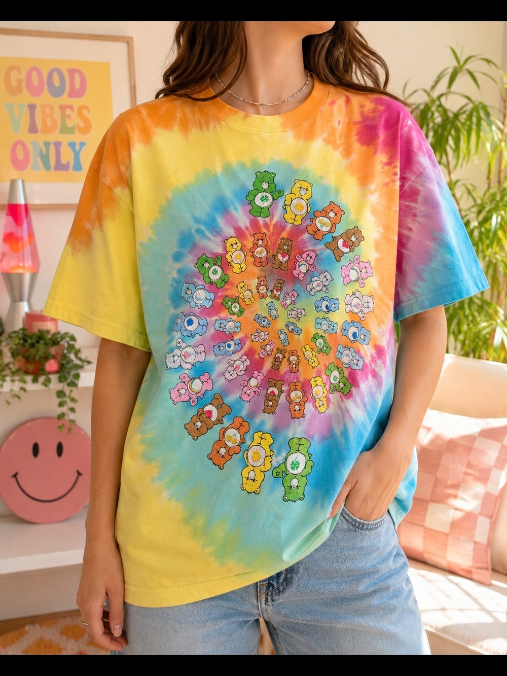 Care Bears Spiral Tie Dye Graphic T-Shirt Adult Medium NWT 100% Cotton
